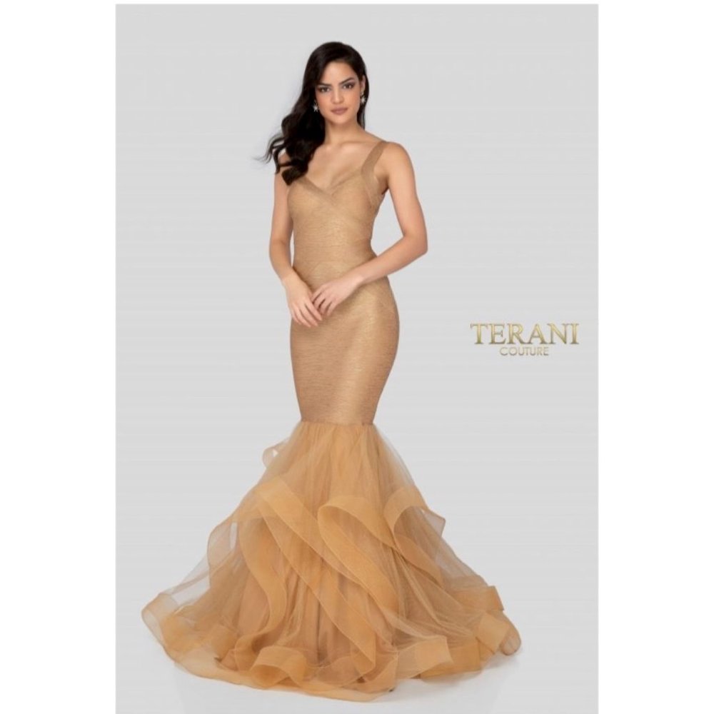 TERANI COUTURE - NWT TULLE V-NECK MERMAID 0